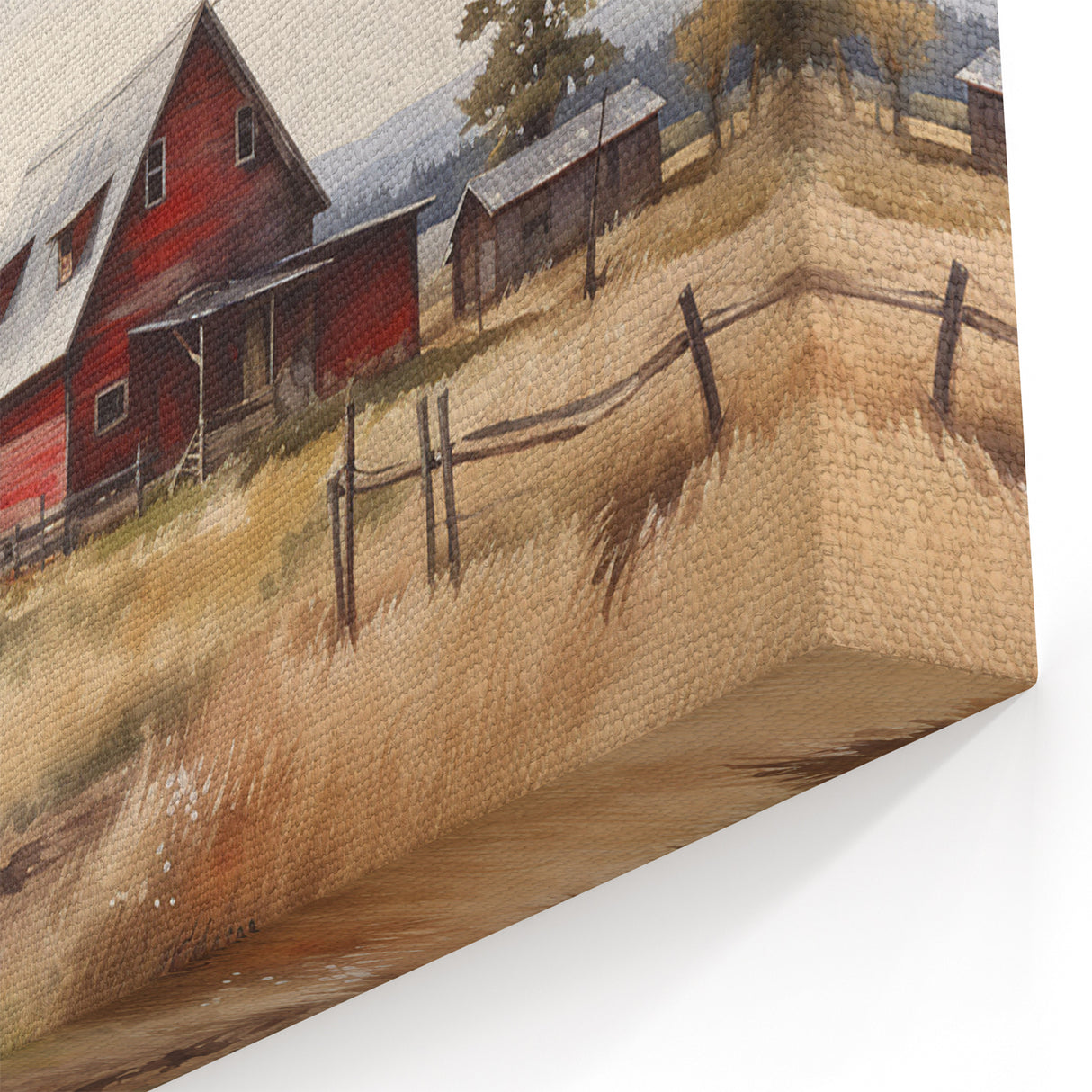 Golden Fields Barn Landscape Art – Rustic Red Barn Canvas Print