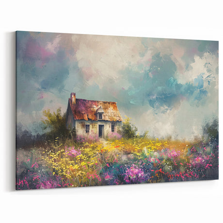 Floral Cottage Wall Art - Rustic Countryside Canvas Print Decor