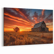 Winter Red Barn Landscape Art – Rustic Snowy Countryside Canvas Print