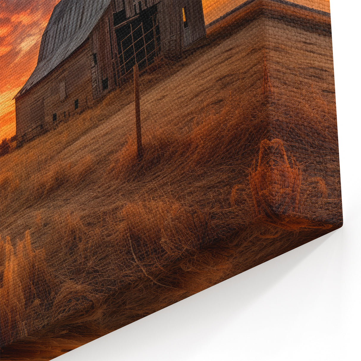 Winter Red Barn Landscape Art – Rustic Snowy Countryside Canvas Print