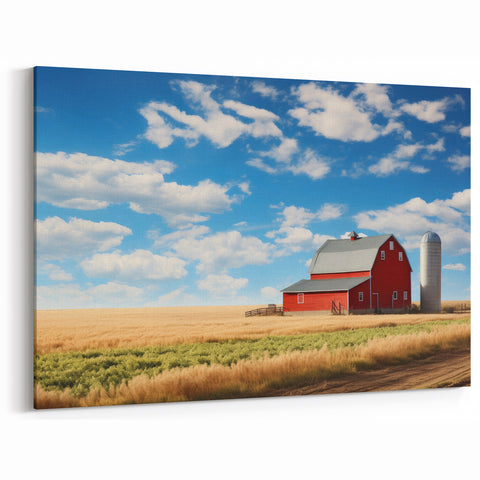 Sunset Barn Landscape Art – Rustic Golden Hour Countryside Canvas Print