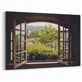 Rustic Window Wall Art – Lush Garden View Through Wooden Frame Print