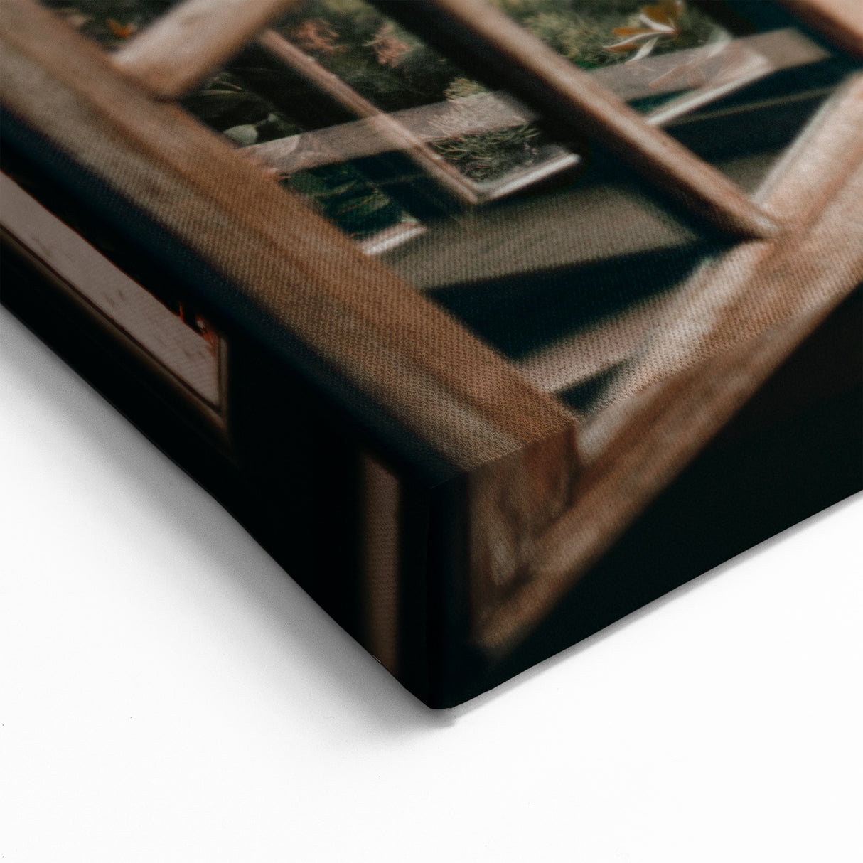 Autumn Window Wall Art – Warm Toned Garden View Through Rustic Frame