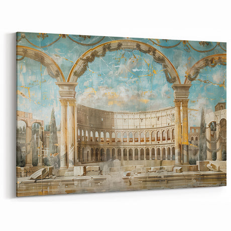 Vintage Classical Ruins Art - Colorful Architectural Canvas Print