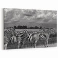 Zebra Herd in African Landscape - Striking Black and White Safari Art