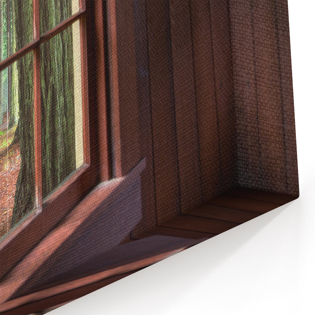 Rustic Forest Window Wall Art – Tranquil Woodland View Through Cabin Frame