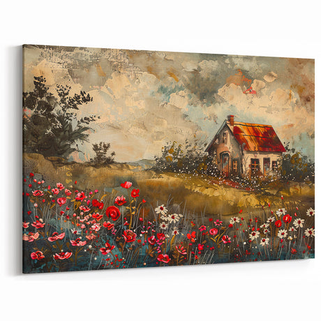 Rustic Floral Cottage Art - Countryside Canvas Print Decor