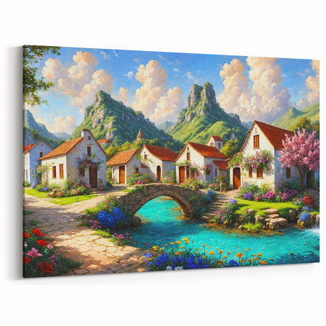 Charming Village Cottage Art - Scenic Countryside Canvas Print Decor