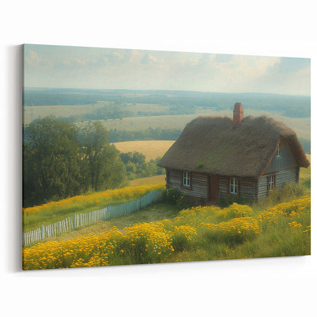 Serene Countryside Cottage Art - Rustic Canvas Print Decor