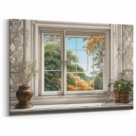 Elegant Nature View Window Wall Art - Classic Interior Canvas Prints