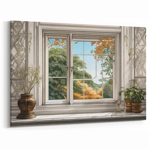 Elegant Nature View Window Wall Art - Classic Interior Canvas Prints