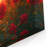 Serene Fields Art Print - Sunset Glow Over Vibrant Rose Field Canvas