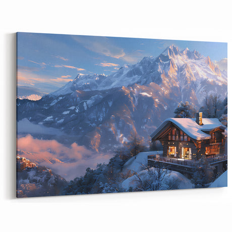Majestic Mountain Cottage Art - Winter Wonderland Canvas Decor