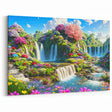 Vibrant Waterfall Garden Wall Art - Lush Garden Landscape Canvas Print