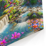 Vibrant Waterfall Garden Wall Art - Lush Garden Landscape Canvas Print