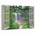 Waterfall View Through Window – Nature-Inspired Scenic Canvas Wall Art
