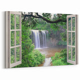 Waterfall View Through Window – Nature-Inspired Scenic Canvas Wall Art