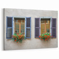 Charming Double Window with Flowers – Vintage Architectural Wall Art