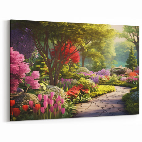 Colorful Spring Garden Wall Art - Vibrant Floral Landscape Canvas Print
