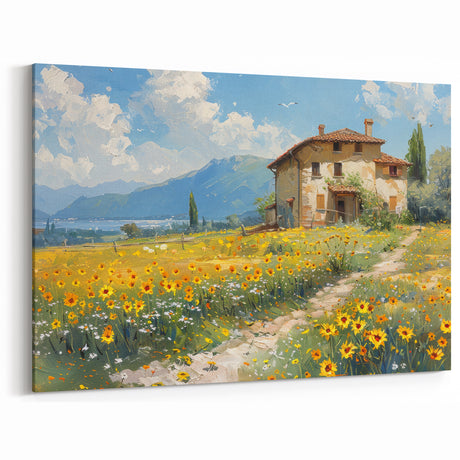 Sunlit Countryside Cottage Art - Rustic Summer Canvas Print Decor