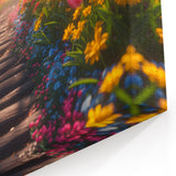 Dreamy Garden Path Wall Art - Vibrant Floral Landscape Canvas Print