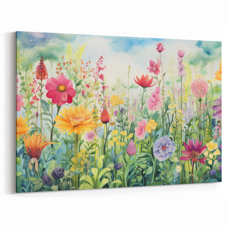 Floral Garden Canvas Art - Delicate Watercolor Garden Wall Decor
