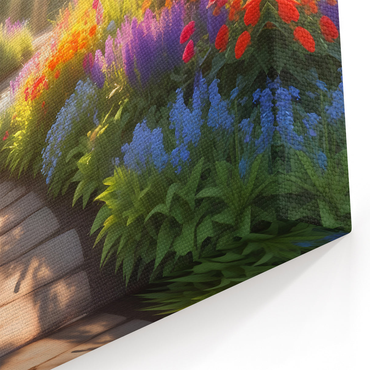 Sunlit Garden Pathway Art - Vibrant Floral Landscape Canvas Print