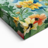 Bee and Floral Garden Art - Delicate Wildflower Canvas Wall Decor