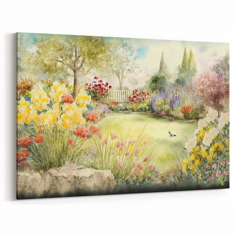 Tranquil Cottage Garden Art - Serene Watercolor Landscape Print