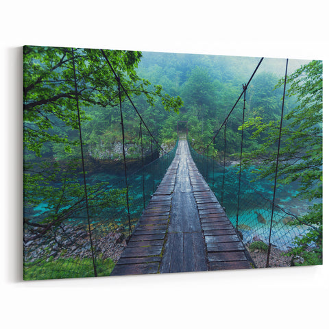 Misty Forest Bridge Wall Art - Tranquil Nature Landscape Prints