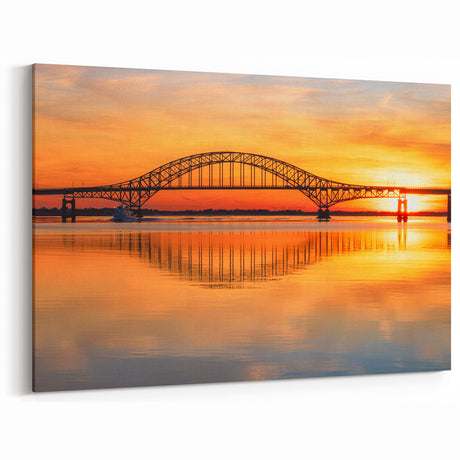 Sunset Reflection Bridge Wall Art - Radiant Landscape Canvas Prints