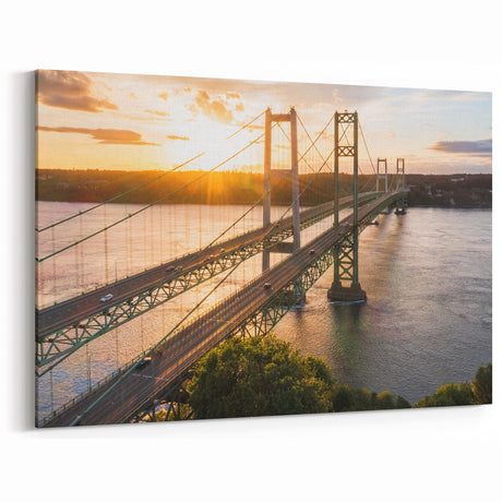 Sunlit Suspension Bridge Wall Art - Warm Landscape Canvas Prints