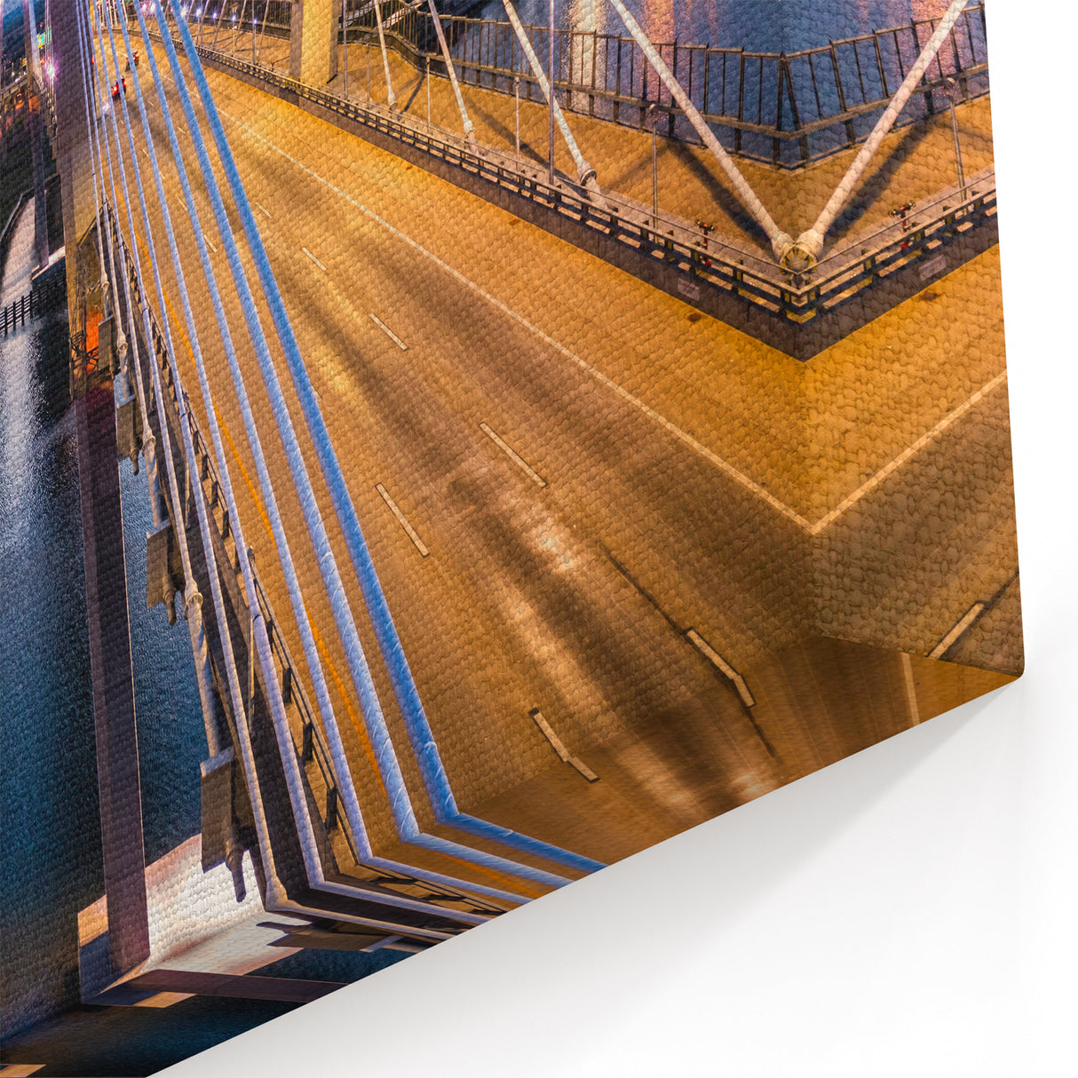 Modern Cable-Stayed Bridge Wall Art - Urban Nightscape Canvas Prints