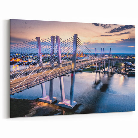 Illuminated Cable-Stayed Bridge Wall Art - Urban Nightscape Prints