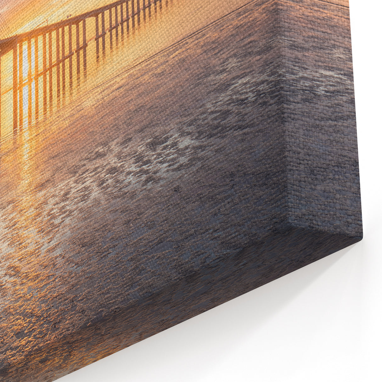 Golden Sunrise Bridge Reflection - Warm Scenic Bridge Wall Art Print