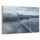 Snowy Mountain Bridge - Majestic Winter Scenic Bridge Wall Art Print