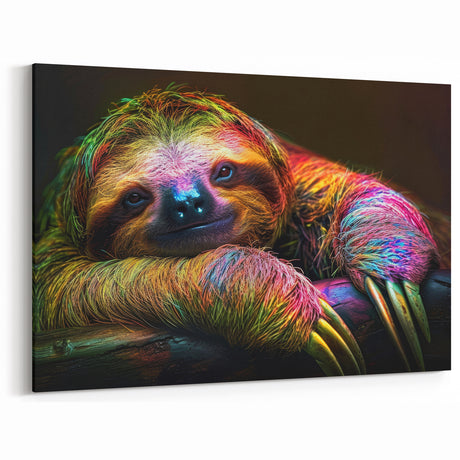 Vibrant Sloth Canvas Print - Colorful Jungle Wildlife Wall Art Decor