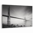 Modern Monochrome Bridge Art - Black and White Landscape Canvas Print