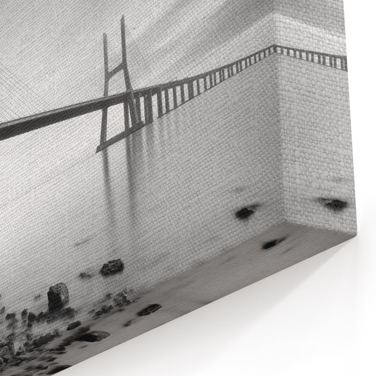 Modern Monochrome Bridge Art - Black and White Landscape Canvas Print