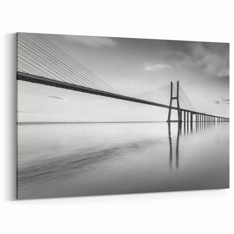Panoramic Monochrome Bridge Art - Black and White Landscape Print