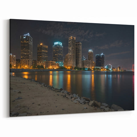 Vibrant Detroit Night Skyline Art - Illuminated Cityscape Photography