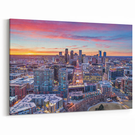 Colorful Denver Skyline Art – Vibrant Cityscape at Dusk Wall Decor