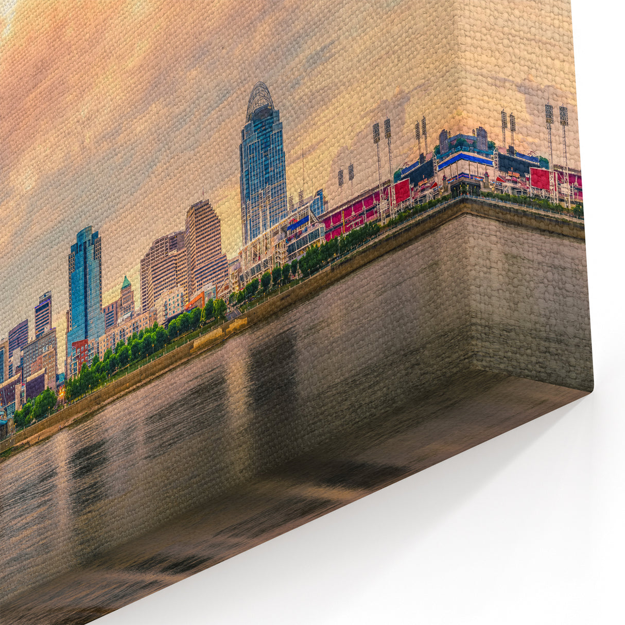 Cincinnati Skyline with Glowing Sunset - Dramatic Cityscape Wall Art