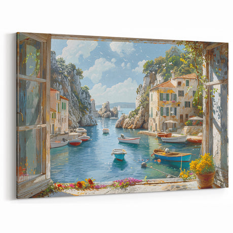 Tranquil Coastal Harbor Scenery Wall Art – Nautical Harbor Canvas