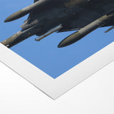 Modern Aviation Art: Fighter Jet in Flight Against Blue Sky Canvas Print