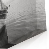 Solitary Fishing Boat Art – Black and White Harbor Photography