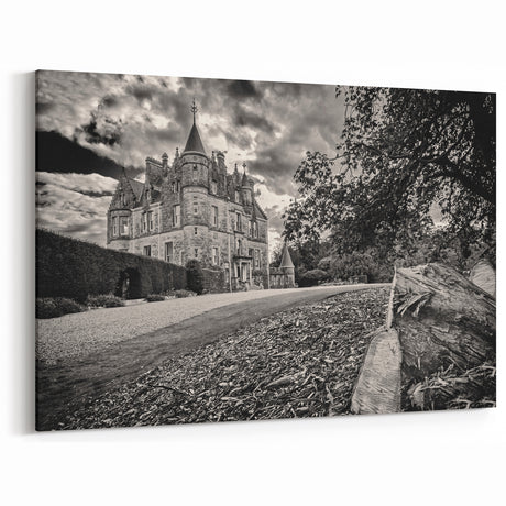 Castle Photography Art - Scenic Castle Landscape in Black and White Print