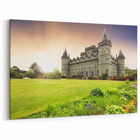 Sunlit Castle Wall Art - Majestic Castle Print in Scenic Landscape