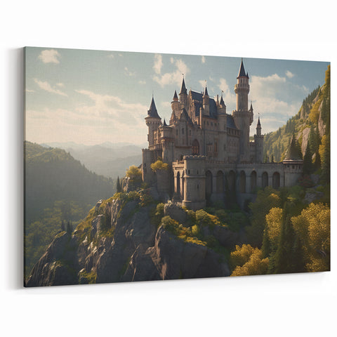 Mountain Castle Wall Art - Majestic Castle Print in Scenic Landscape