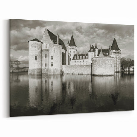 Black & White Castle Wall Art - Historic Castle Print with Reflections